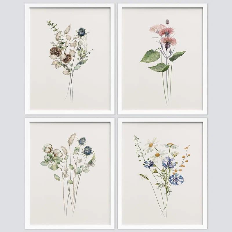 IDEA4WALL Minimal Botanical " IDEA4WALL Framed Pastel Watercolor Green Leaves Wall Art, Set Of 4 Nature Wilderness Wall Decor Prints, Botanical Floral Wall Decor For Living Room, Bedroom " 4 - Pieces