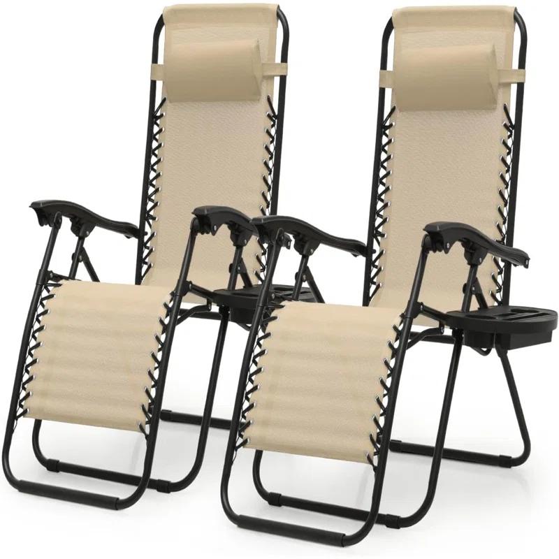 Arlmont & Co. Zero Gravity Chairs Recliners Outdoor Adjustable Foldable Reclining Lounge Chairs with Cup Holder (Set of 2)