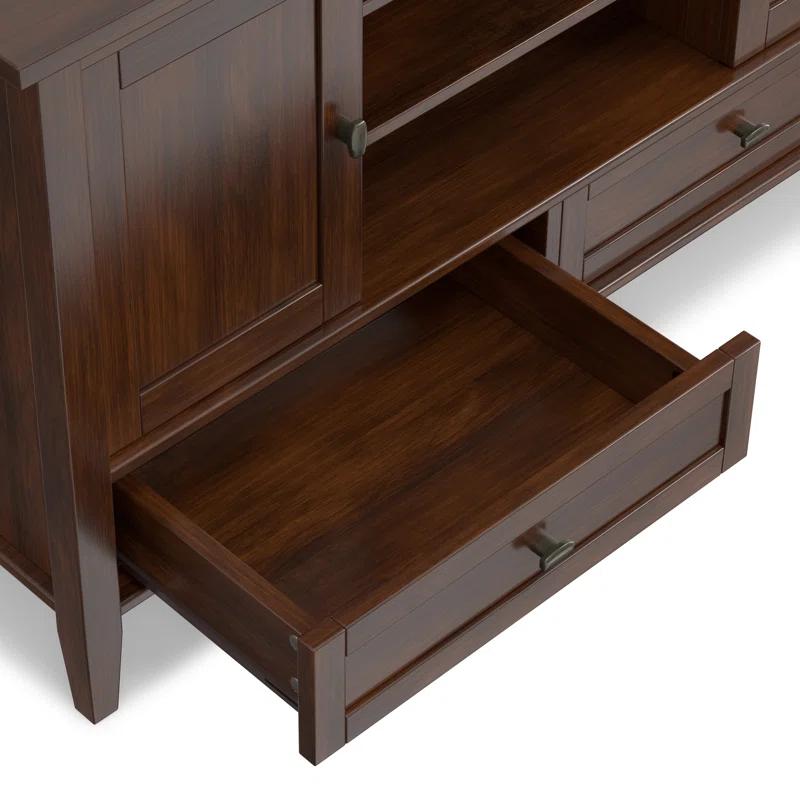 Simpli Home Warm Shaker Solid Wood TV Stand for TVs with 2 Storage Cabinets and 2 Drawers