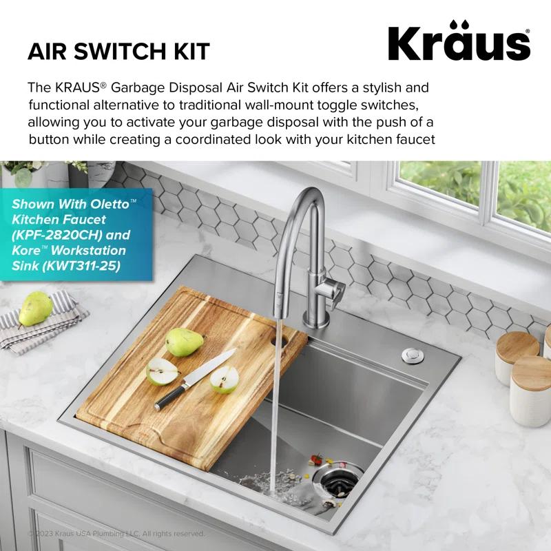 Kraus KRAUS Garbage Disposal Air Switch Kit with Push Button, AC Adapter, Power Cord, and Air Tube Included