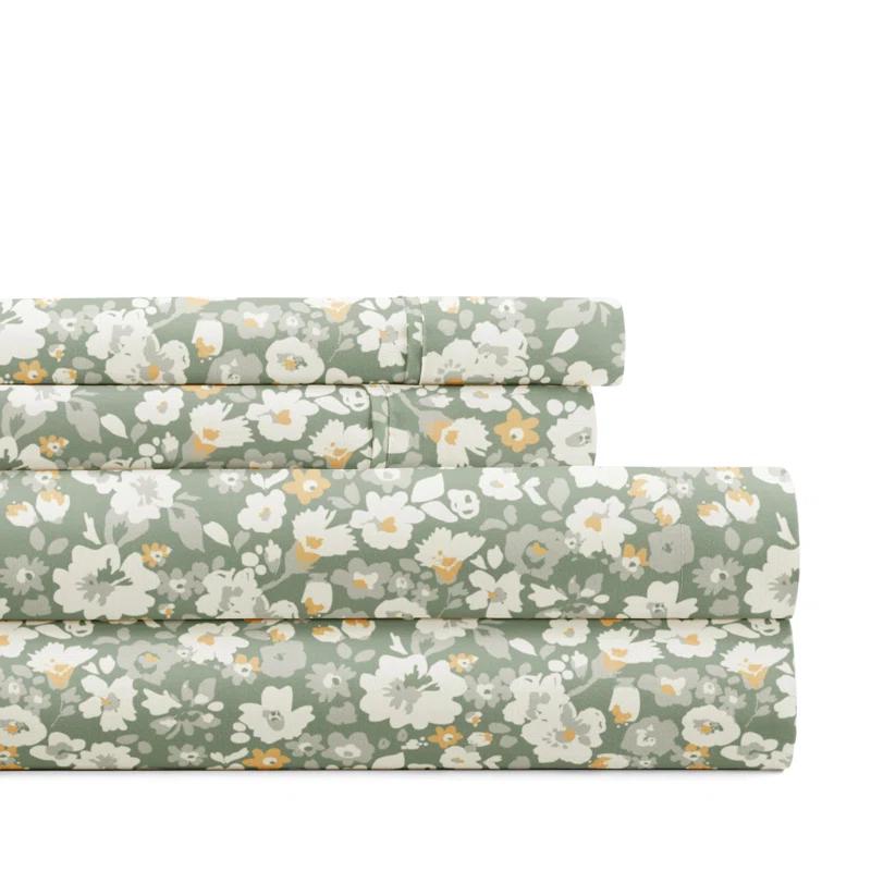 4 Piece Sheet Set Patterned Microfiber Ultra Soft Bedding in Floral Dream