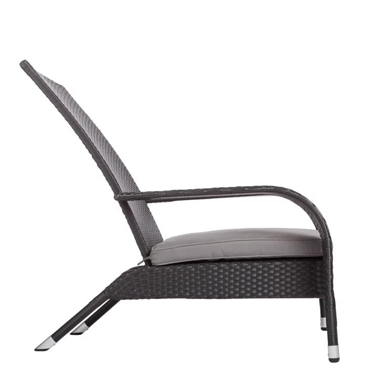 PatioSense Patio Sense Coconino Wicker Chair All Weather Adirondack Style Chair Grey Outdoor Cushion Included - Black