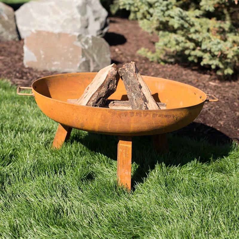 SunnyDaze Decor Union Round Wood-Burning Steel Finish Cast Iron Outdoor Raised Fire Pit Bowl