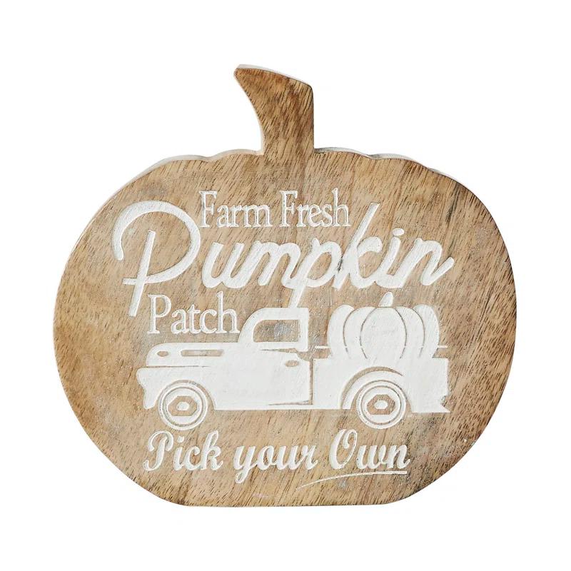 VHC Brands Farm Fresh Pumpkin Patch Pumpkin Shaped Wood Decor 6.25x6x1.25
