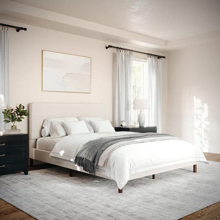 Martha Stewart Martha Stewart Britta Upholstered Platform Bed With Piped Detail Headboard