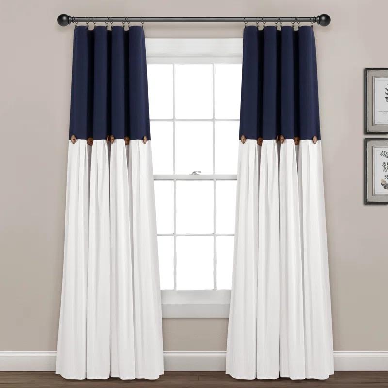 Lush Decor Linen Button Cotton Blend Blackout Thermal Rod Pocket Single Curtain Panel