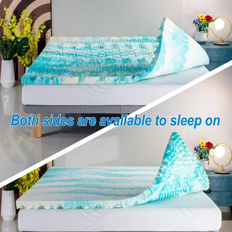 Alwyn Home 2 Inch Mattress Topper, 5-Zone Memory Foam Mattress Topper, Cooling Gel Mattress Topper, Topper For Pressure Relieve
