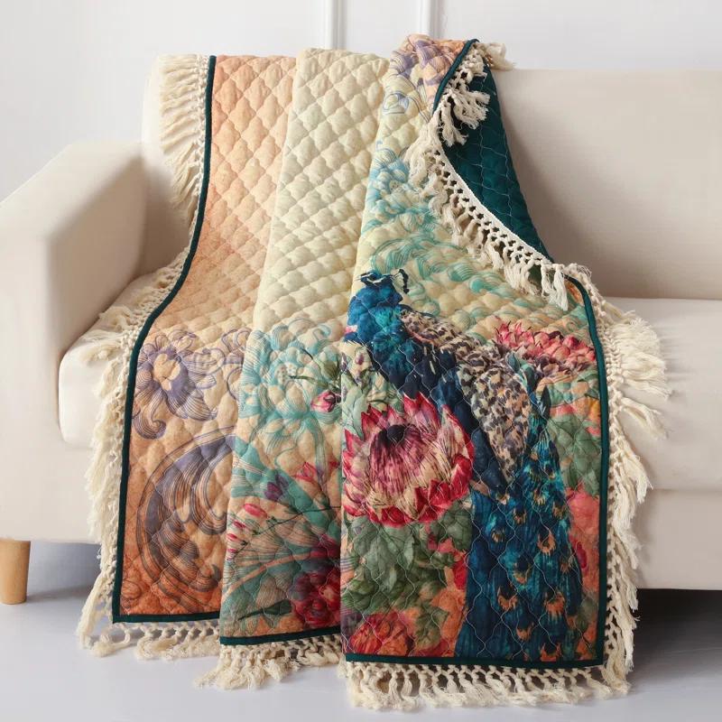 Barefoot Bungalow Eden Peacock Quilted Throw with Crochet Trim
