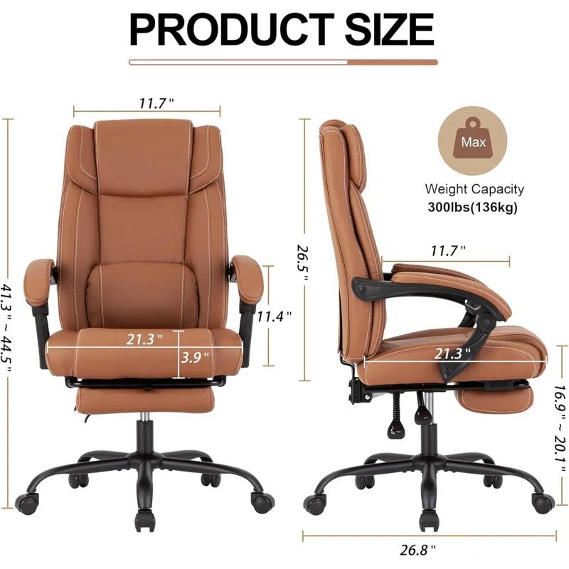 Hokku Designs Executive Office Chair With Footrest,Thick Leather Office Chair With Lumbar Support,90-155°Adjustable Reclining Office Chair, Comfy Ergonomic Computer Desk Chair For Home Office(Black)Visit The BOWTHY Store