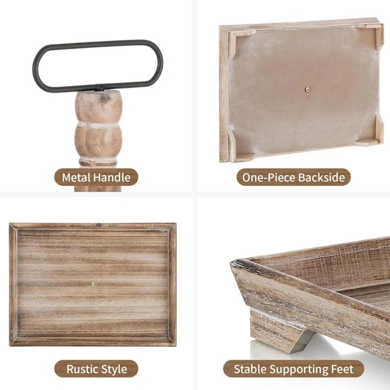 Ophelia & Co. Farmhouse Tiered Tray Stand: Rustic Wood 2 Tier Serving Tray Decor Two Rectangle Wooden For Kitchen Counter Centerpieces Coffee Bar Easter Fall Halloween Thanksgiving Christmas