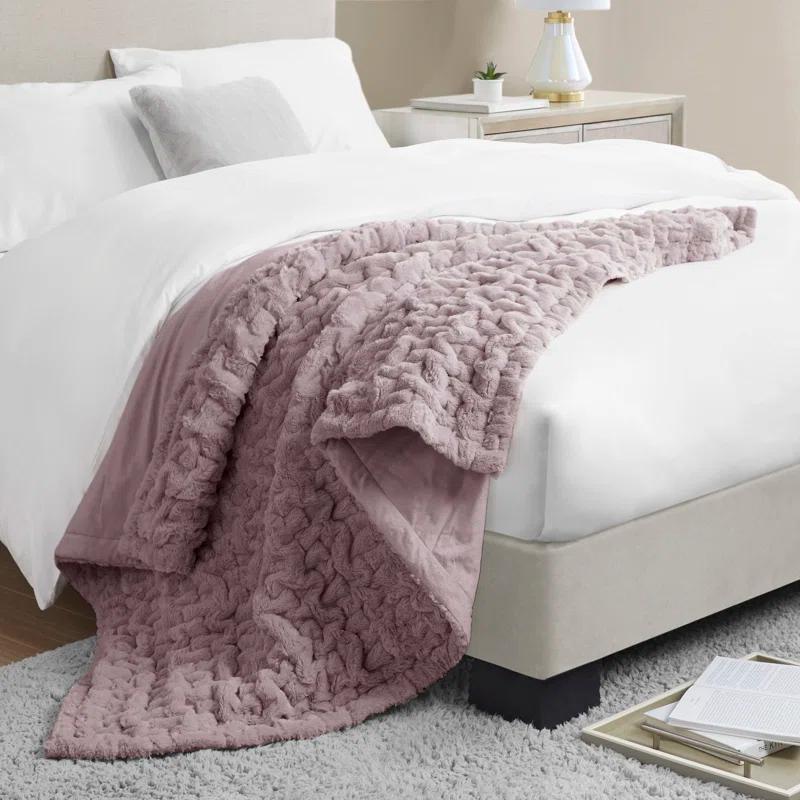 Madison Park Lavender Ruched Fur Throw 50x60"