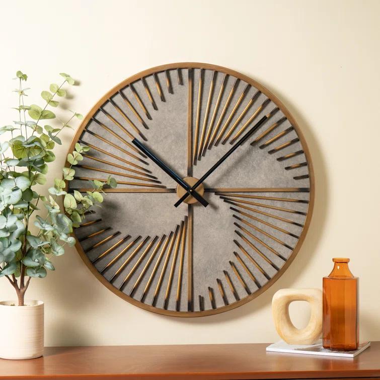 Oversized Aged Bronze and Gray Metal Round Wall Clock