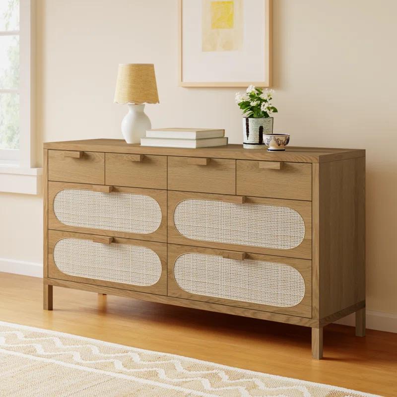 Alder Cane Paned 8-Drawer Dresser