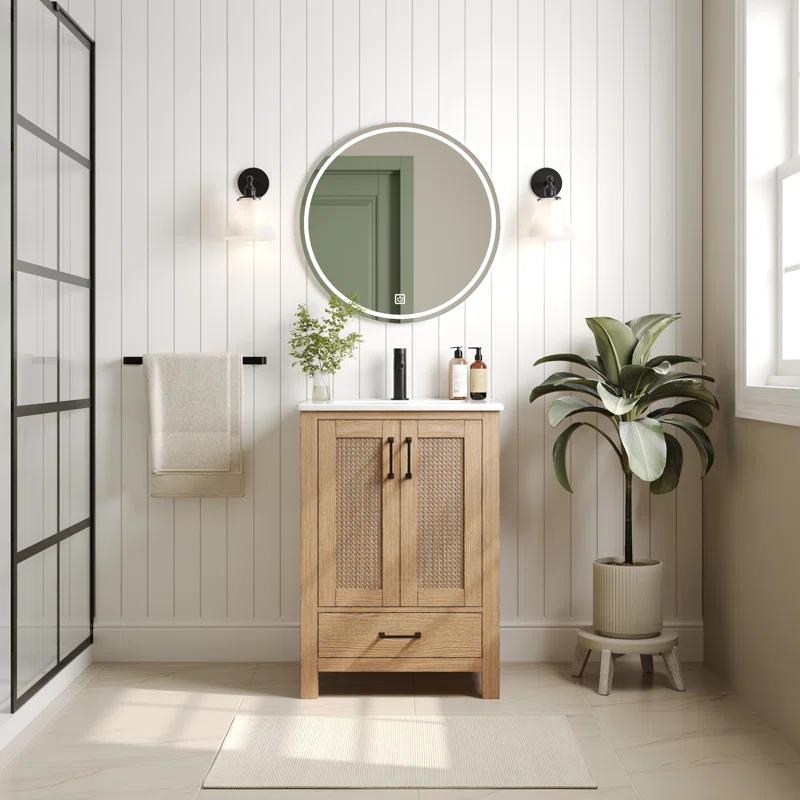 DeerValley Cove 24" Fully Assembled Single Bathroom Vanity with Ceramic Top, Soft-close Doors and Drawer