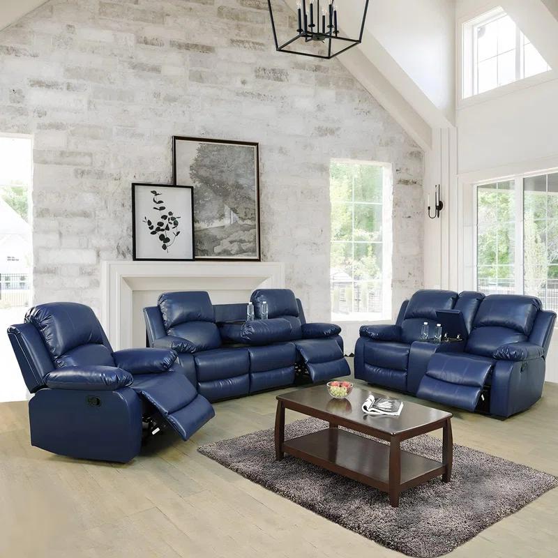 Wade Logan® Branscome 3 Piece Vegan Leather Manual Reclining Living Room Sofa Set