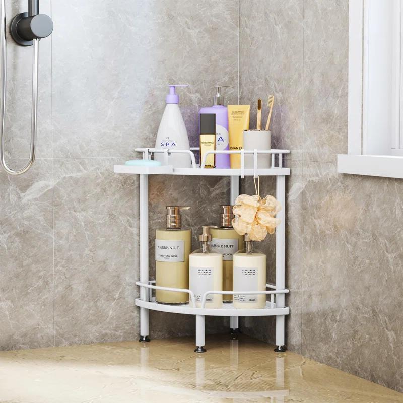 Rebrilliant Corner Shower Caddy Stand Shower Organizer With Soap Holder, Standing Tall Floor Shower Stand With Adjustable Feet & 2 Hooks, Shower Shelf Rack Storage For Bathroom,(White/2 Tier)