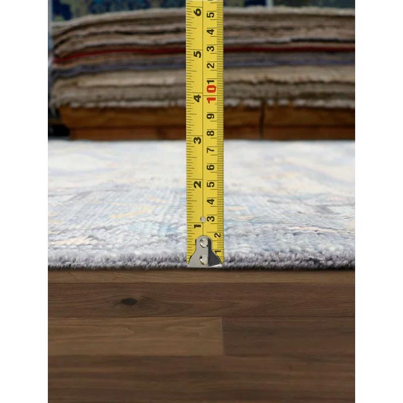 Pasargad Oushak Oriental Hand-Knotted Rectangle 8'1" x 9'9" Wool Area Rug in Blue/Yellow/Black