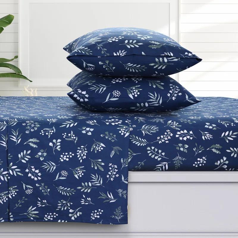 Azores Home Eva Flannel Floral Sheet Set
