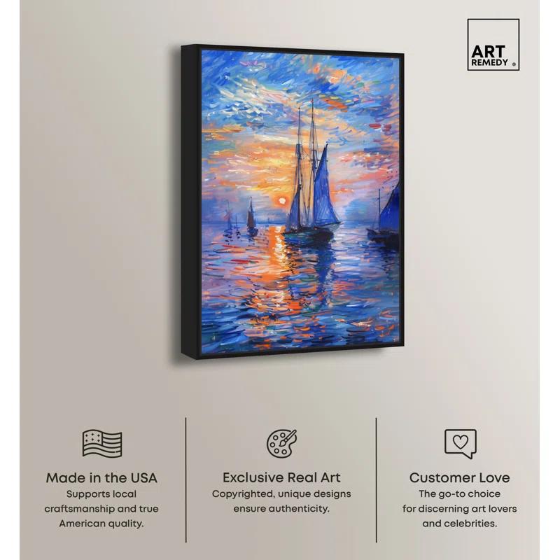 Art Remedy Art Remedy Night Sea Breeze Framed Sailing 1 Piece Canvas Wall Art 57718