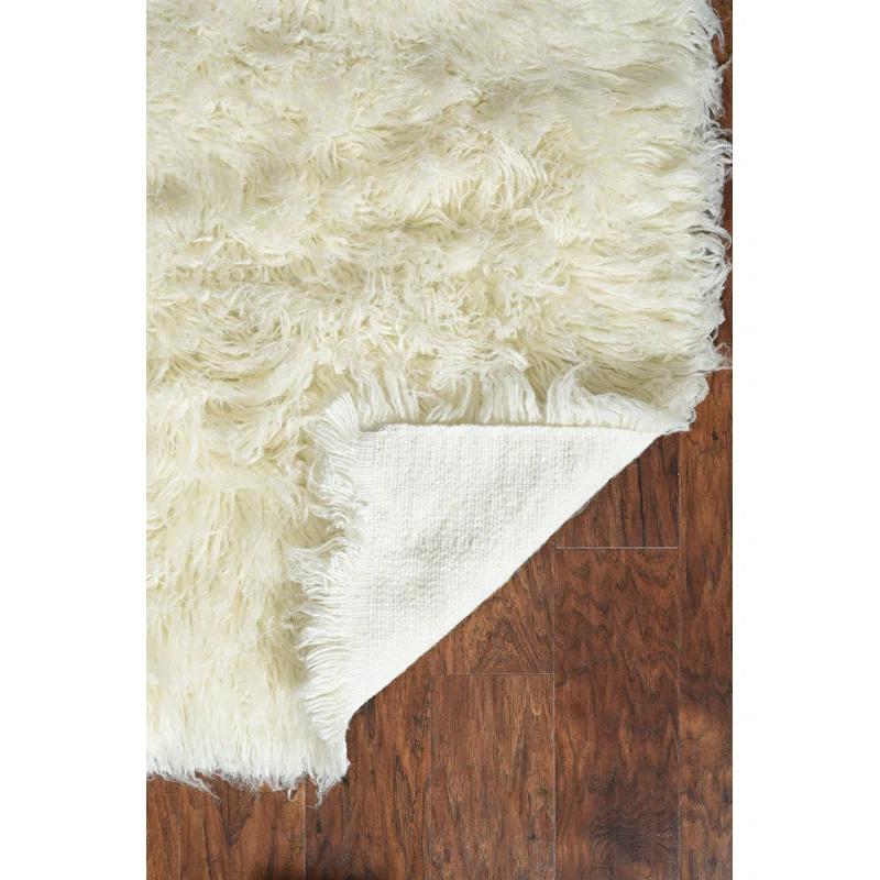 Ebern Designs Aaiden Flokati Wool Shag Hand Loomed Ivory Rug