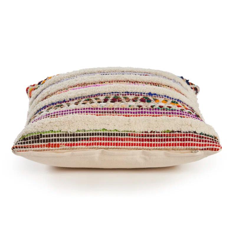 Evette Rios Dahlia Bohemian Multicolor Chevron Striped Chindi Handmade Pillow