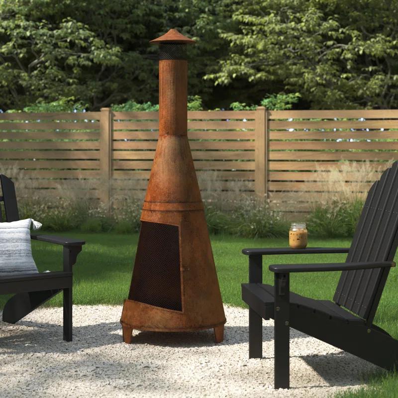 SunnyDaze Decor 70'' H x 23.5'' W 70" Rust Patina Finish Steel Wood-Burning Chiminea with Spark Screen