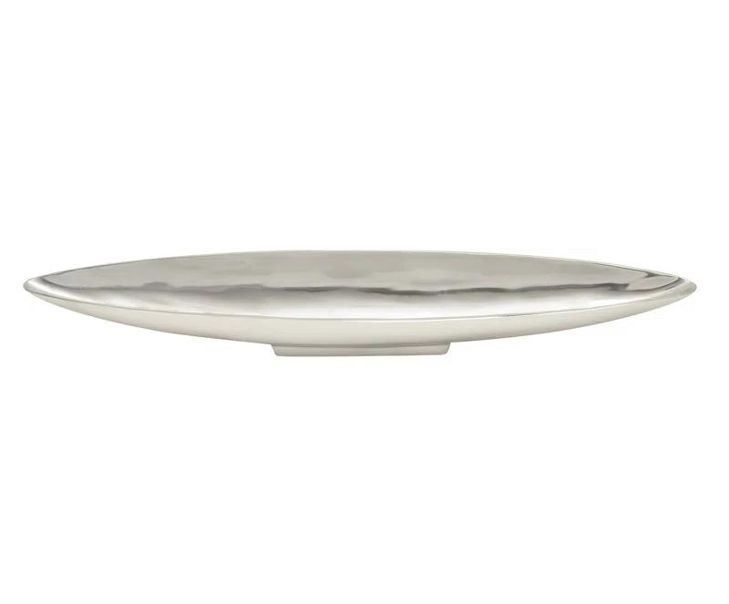 Hurtt Aluminum Metal Sleek Minimalistic Boat Decor Silver Tray