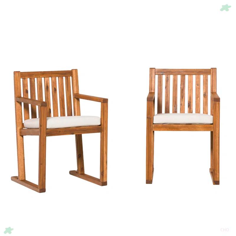 Millwood Pines Contemporary 2-Piece Solid Wood Slat-Back Patio Dining Chairs