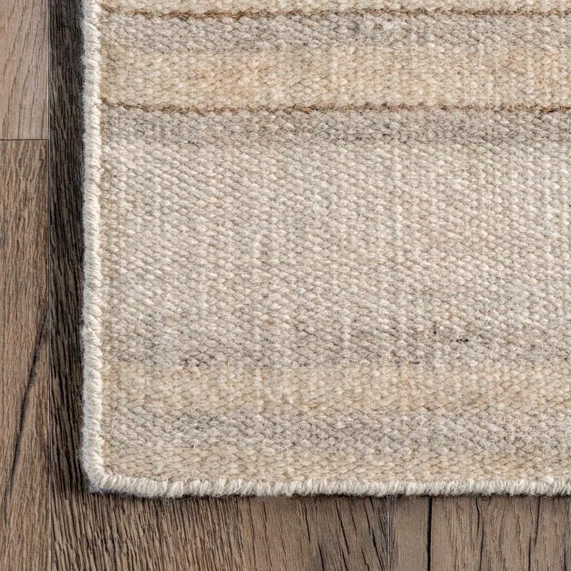 Latitude Run® Marble Striped Wool-Blend Beige Area Rug