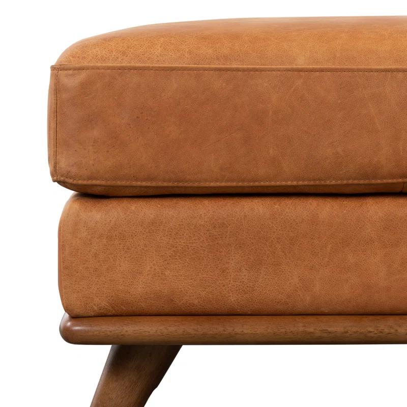Poly & Bark Nolita Full-Grain Italian Leather Ottoman with Solid Wood Base