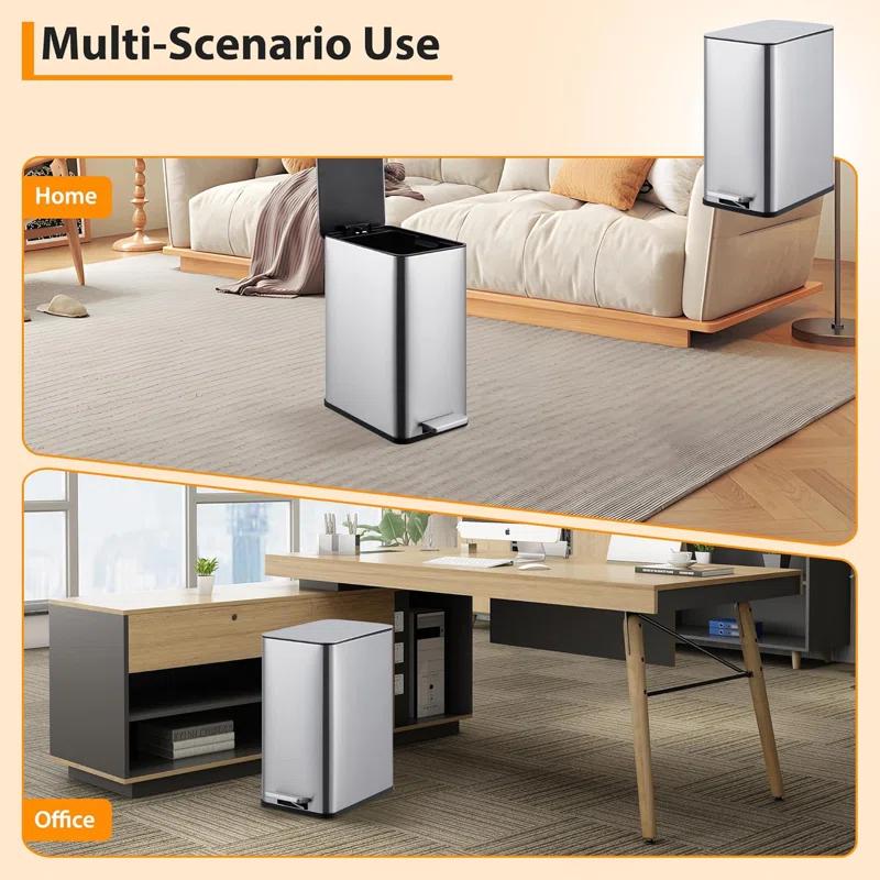 babevy 2.6 Gallon Kitchen Trash Can, Stainless Steel Garbage Can