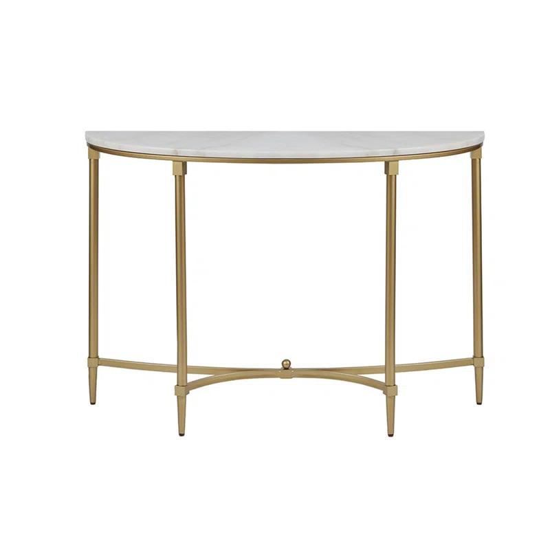 Bordeaux Marble Top Half-Moon Gold Metal Console Table