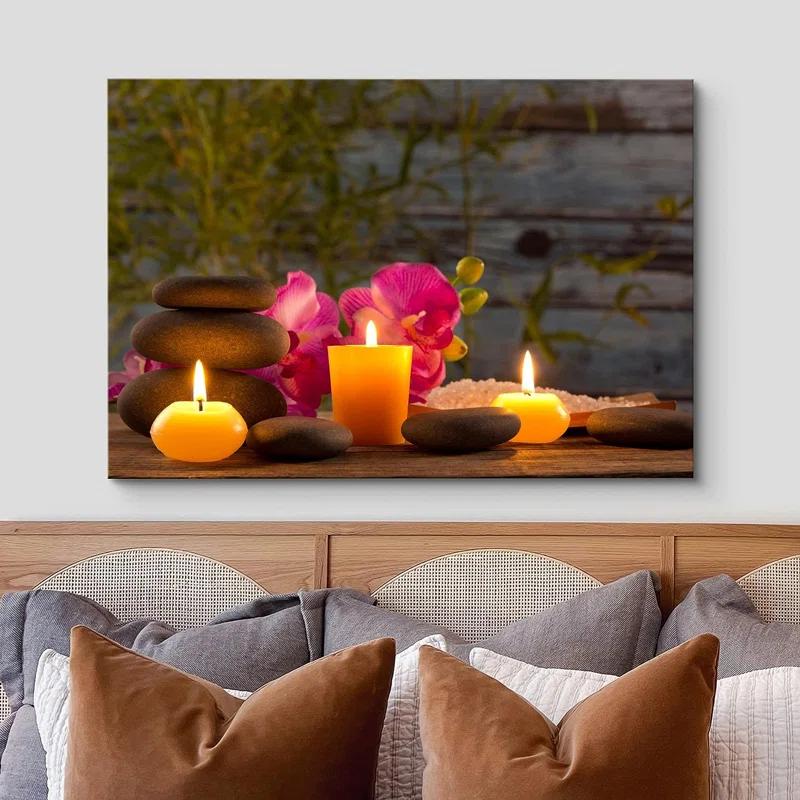 IDEA4WALL Zen Stones Atmosphere Massage Stone Tropical Flower Candle Yoga Nature On Canvas Print