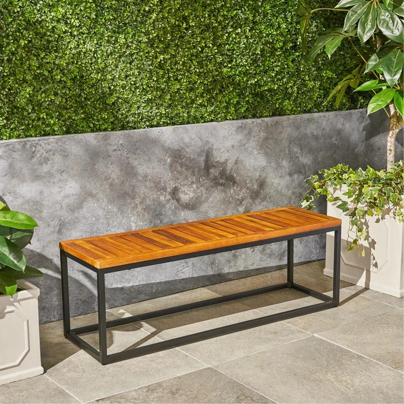 17 Stories Farmhouse Outdoor Iron Frame Picnic Bench