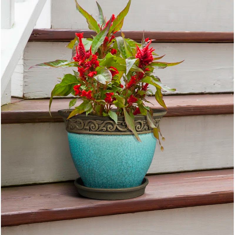 Southern Patio® Cadiz Ceramic Pot Planter with Saucer (Set of 2)