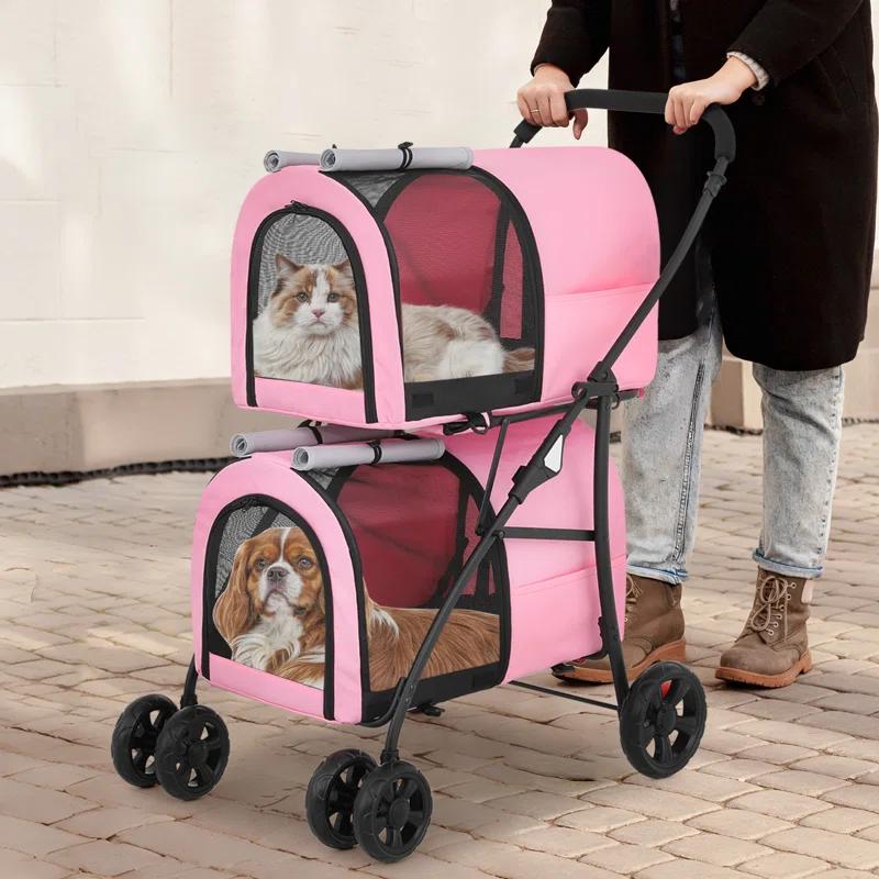 Bring Home Furniture Folding Pet Stroller for Cats & Dogs 4-in-1 Double Dog Stroller for Small & Medium Pets Carrier Cart with Convertible Features | Wayfair
