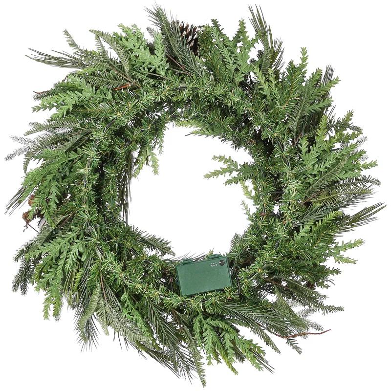 The Holiday Aisle® 30" Pre-Lit Alpine Collection Decorated Wreath