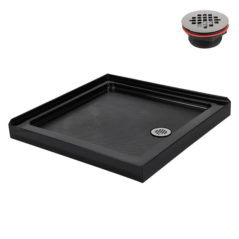 Streamline Bath NT-2151-36BL-RH Streamline NT-2151-36BL-RH 36 in. x 36 in. Corner Acrylic Shower Base in Glossy Black with Right Hand Drain, Drain Included