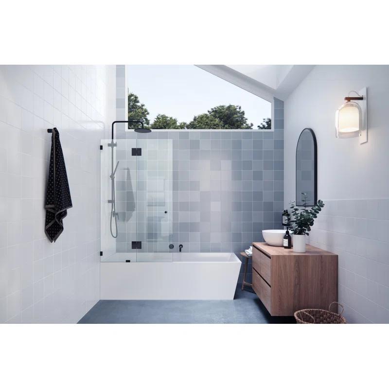 34 in. x 58 in. Frameless Glass Hinged Bathtub Door in Matte Black