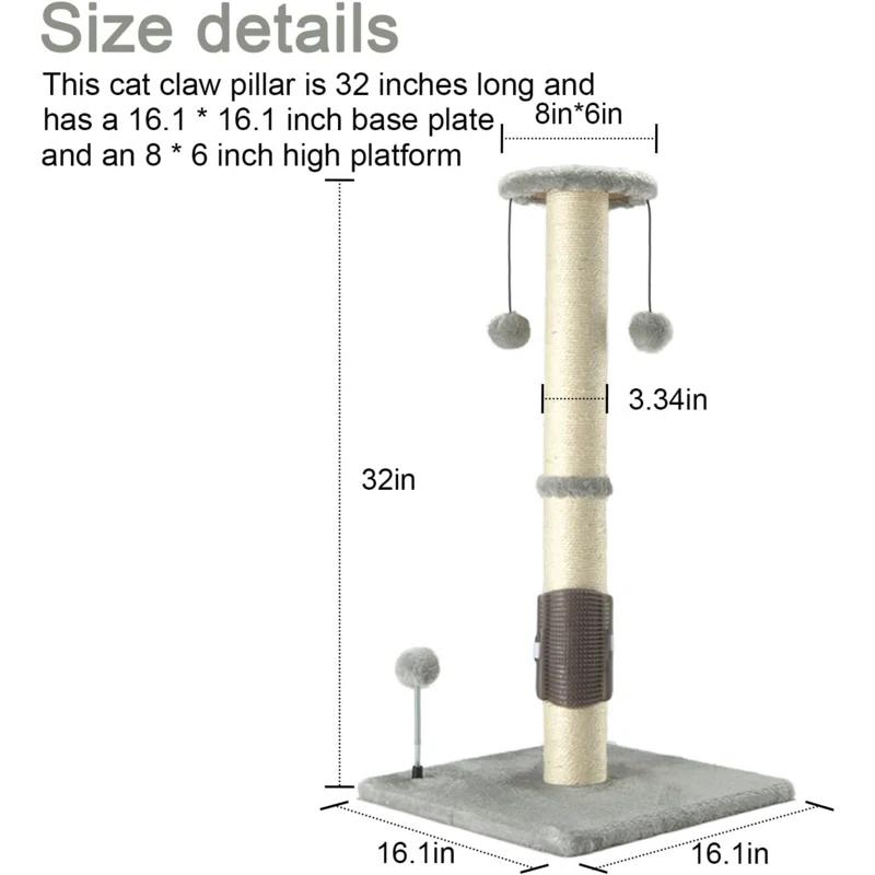 32" Tall Cat Scratching Post Sisal Scratch Posts With Hanging Ball And Self-Massage Brush Vertical Scratcher For Indoor Cats And Kittens(32Inches)
