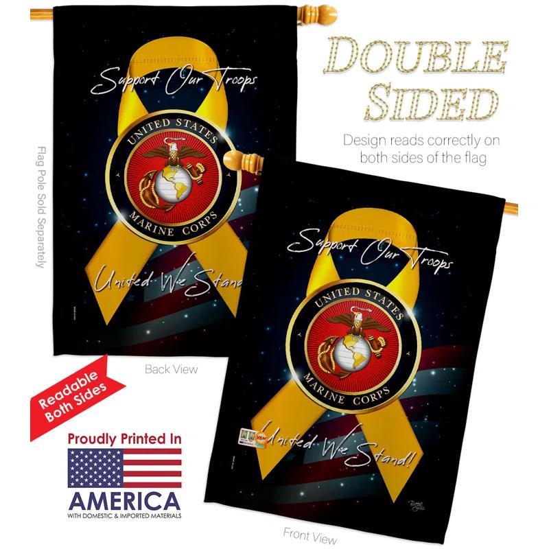 Breeze Decor  28 x 40 in. Support Marine Corps House Flag with Armed Forces Double-Sided Decorative Vertical Flags Decoration Banner Garden Yard Gift