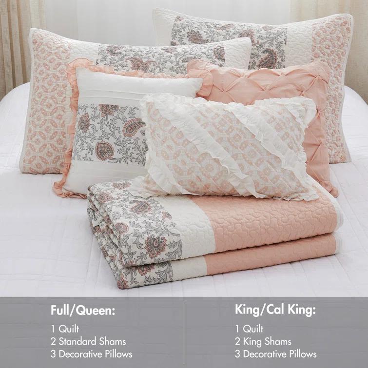 Madison Park Dawn 6 Piece Cotton Percale Quilt Set with Throw Pillows