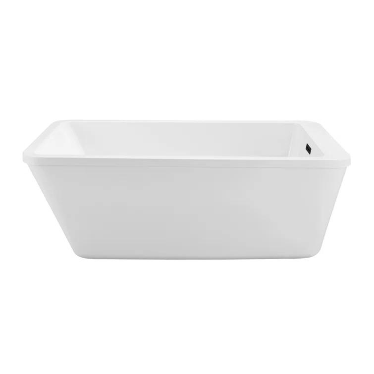 60" Streamline Freestanding Soaking Acrylic Bathtub With Drain and Bamboo Tray