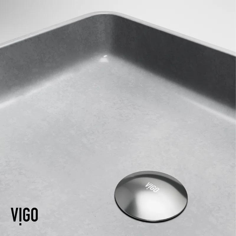 VIGO Dunn Tarragona Gothic 19" L x 14" W x 4" H Rectangular Concrete Vessel Bathroom Sink with 11" H Faucet VGT2085
