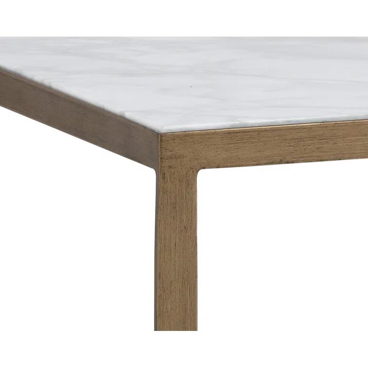 White Marble and Brass Square End Table