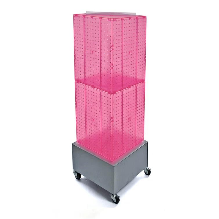 Azar Displays Four-Sided Pegboard Tower Floor Display on Metal Wheeled Base. Spinner Rack Stand. Panel Size: 14"W x 40"H