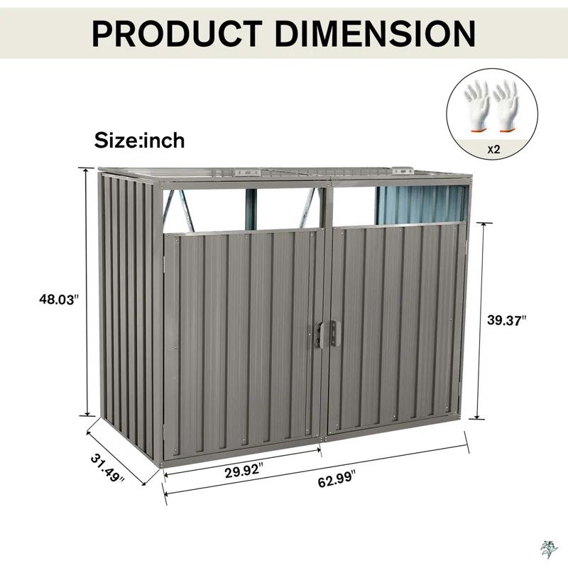 KAQCVIN Garbage Bin Shed Stores 2 Trash Cans Metal Outdoor Bin Shed