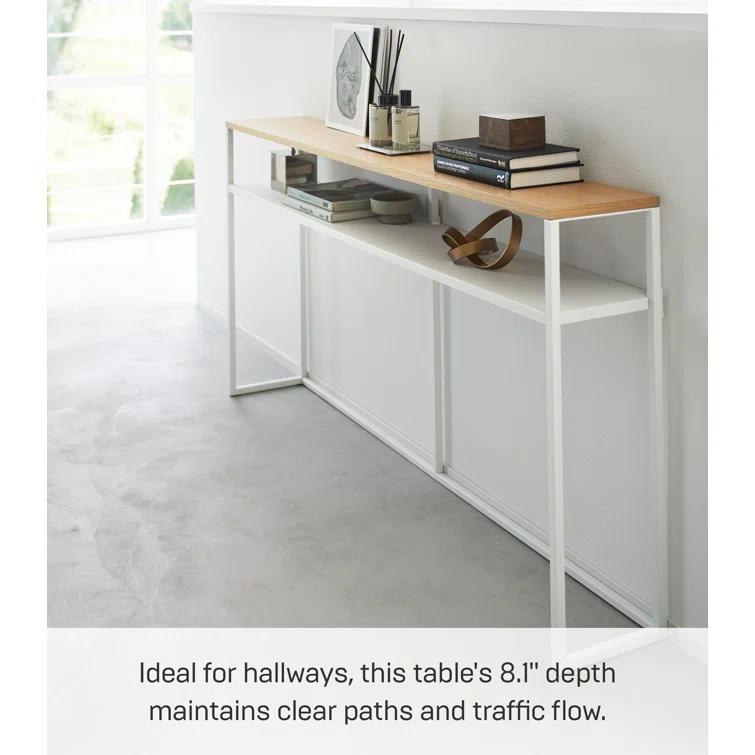 Yamazaki Home Tower Long Console Table For Entryway Or Hallways, Narrow Behind Sofa Table With Wooden Top And Metal Shelf - Shelf, 26" - Steel