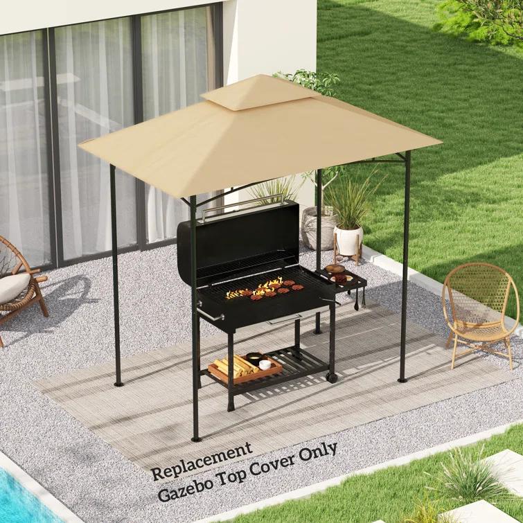 Outsunny Grill Gazebo Canopy Replacement Roof, UPF50+ Protected, 5' X 8' Outdoor BBQ Canopy Replacement Cover, Double Tiered Grill Canopy Replacement Cover, TOP COVER ONLY, Beige