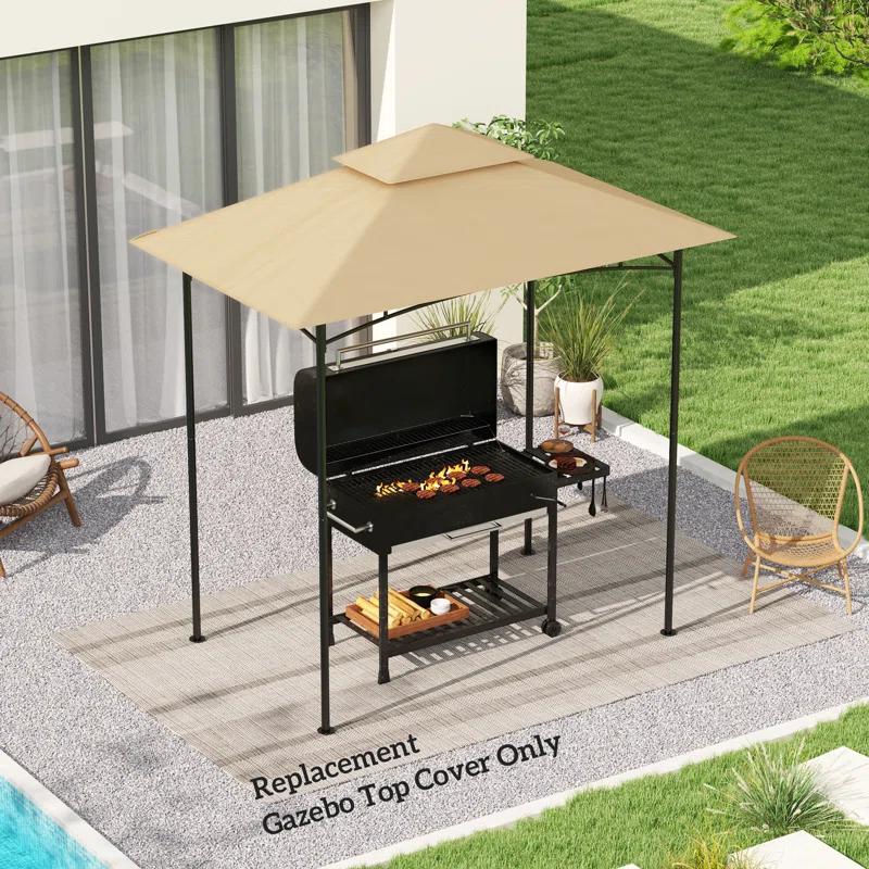 Outsunny Grill Gazebo Canopy Replacement Roof, UPF50+ Protected, 5' X 8' Outdoor BBQ Canopy Replacement Cover, Double Tiered Grill Canopy Replacement Cover, TOP COVER ONLY, Beige